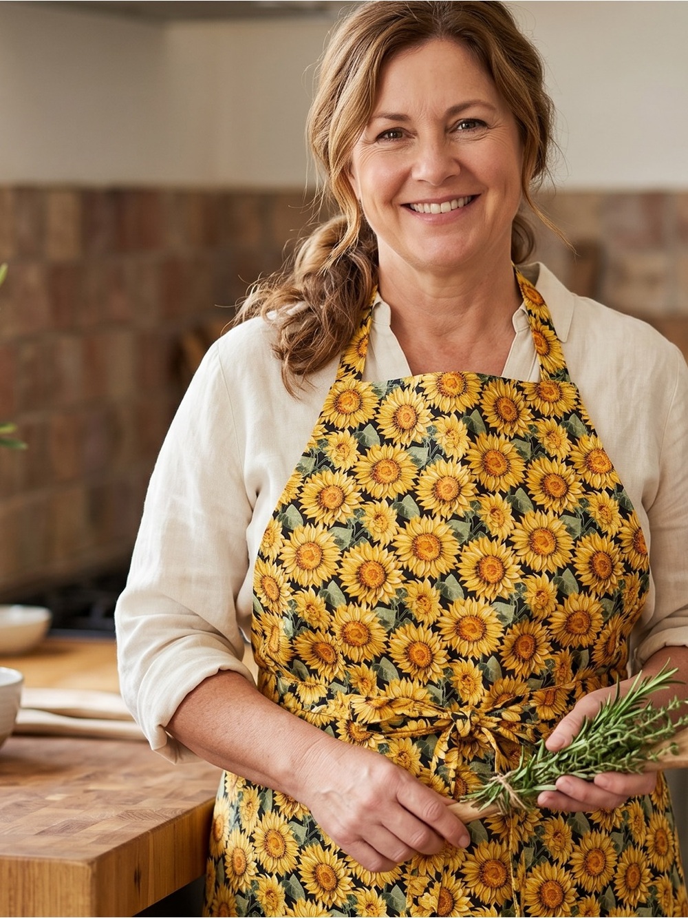 Sunflower Print Adjustable Kitchen Apron
